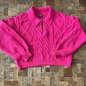 Steve Madden Cable Knit Long-Sleeve Fuschia Sweater Size Medium